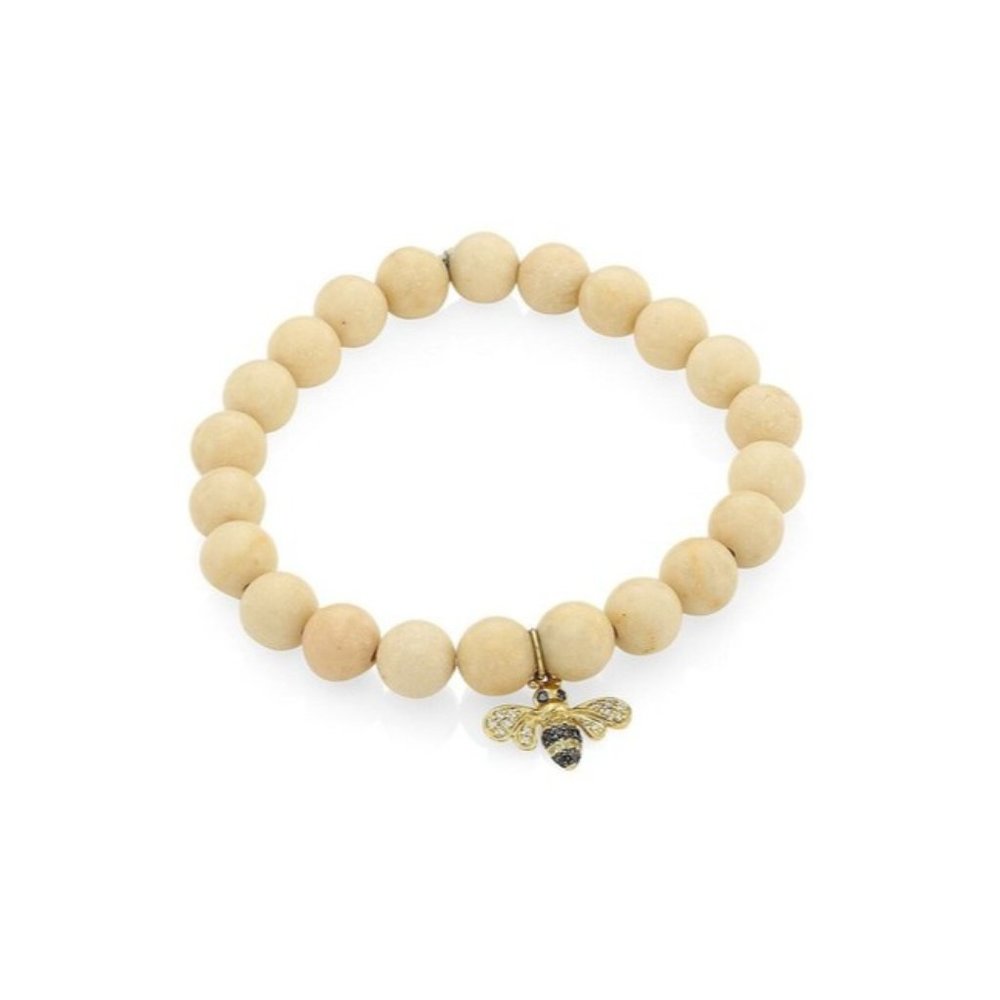 Sydney Evan 14k Gold, Two-tone Diamond Sapphire & Coral Bee Charm Bracelet